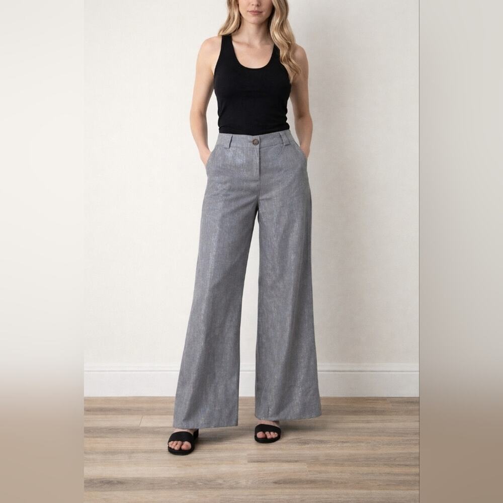 Ivy Jane Wide Leg Metallic Glitter Textured Gray Slacks Sz.6 #1855